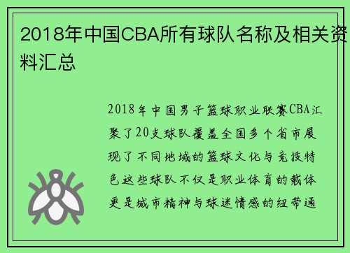 2018年中国CBA所有球队名称及相关资料汇总